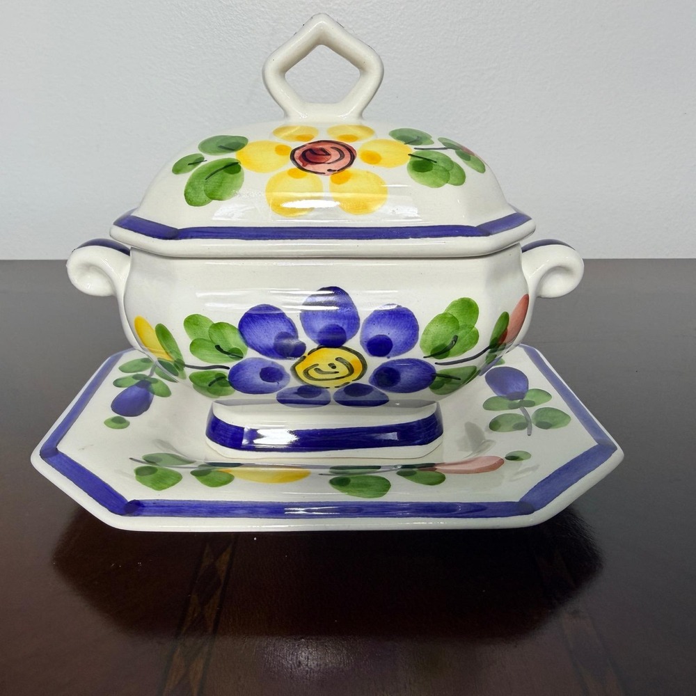 Vintage Portuguese Floral Ceramic Covered Dish Tray Jay Willfred Andrea by Sadek - Picture 2 of 12